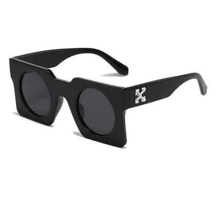 Sjove store firkantede briller med underlig stel (sort stel, sort grå linser)