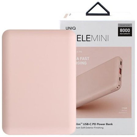 UNIQ Powerbank Fuel mini 8000mAh USB-C 18W PD Hurtiglading rosa/rosa