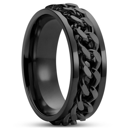 Sentio | Black Stainless Steel Curb Chain Ring for Men - Steel rings