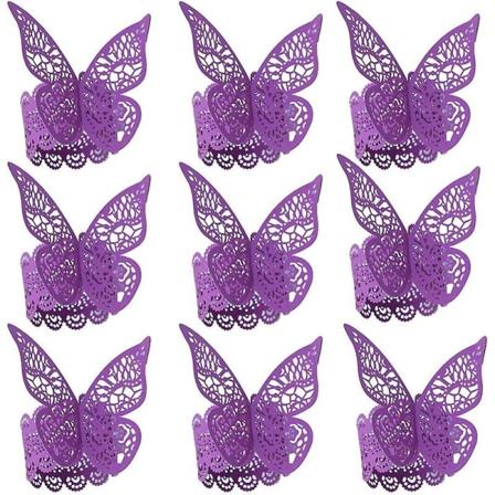 50 kpl 3d perhosen lautasliinarinkejä paperiset lautasliinarinkejä pöytäkoristelu häihin, illalliselle, bankettiin violetti