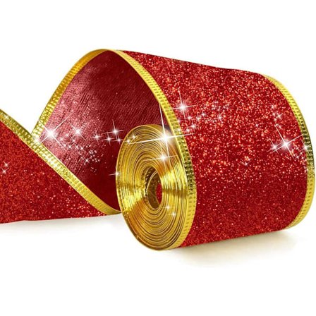 1 rulle 10 yards rød og guld juletræ dekorativt bånd,