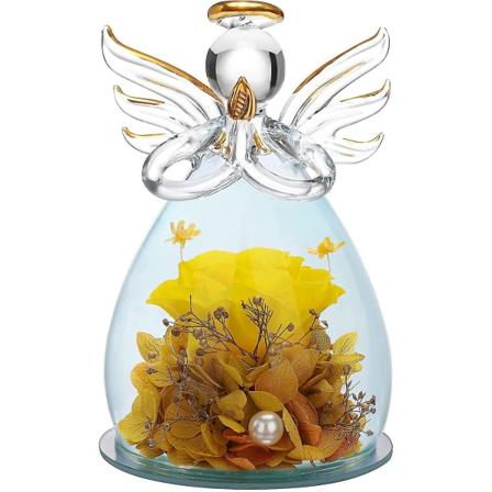 Morsdags- og bursdagsgave til mamma - Glassengelstatue med vakre lilla blomster Angel Orange M dark blue
