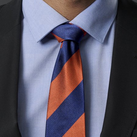 Navy & Orange Stripe Silk 8cm Tie for Men - Patterned Ties
