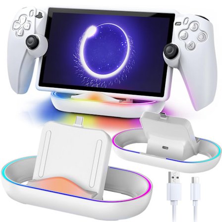 PS Portal Laddningsstation, RGB-ljuslägen Hållare med Perfekt Vinkeldesign, Robust och Säker Laddningsbas för PlayStation 5 Fjärrspelare
