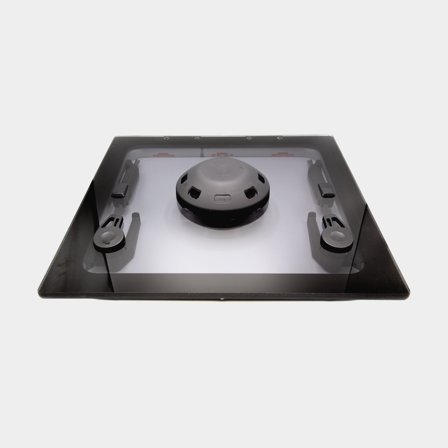 Kansiluukku Lewmar Flush 2G 44, tukitangolla, ventilatorilla, 95°, 442 x 442 mm (asennusaukko), 512 x 512 mm (ulkokoko), musta/harmaa