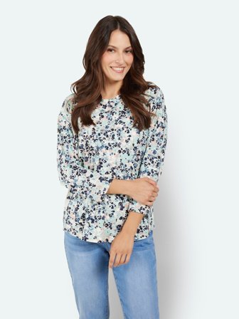 JENSEN - 3/4 Ærmet T-shirt - Blå Mix - Mønstret