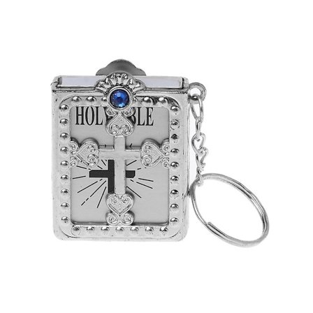 Delikat Mini Engelsk Helig Bibel Nyckelring Kristen Jesus Kors för Nyckelring (FMY) Silver