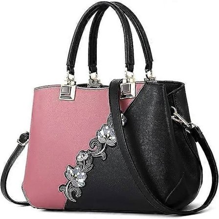 Damehåndtaske med Top Håndtag, Skuldertaske med Pom Pom-Dekoration, Dame Tote Taske, Messenger Taske, Vandtæt PU-Læder (Pink)