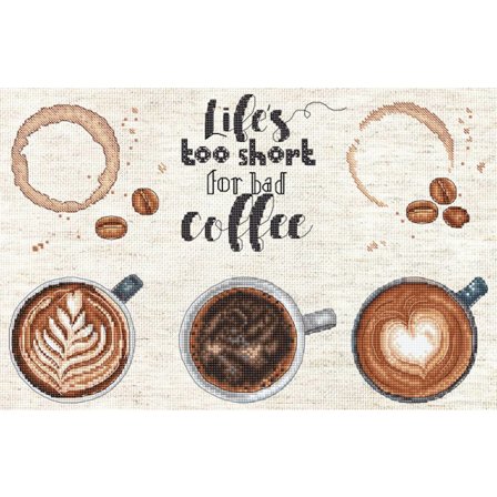 Broderikit LetiStitch L8097 - "Livet är för kort för dåligt kaffe" 29x19cm/11.42x7.48"