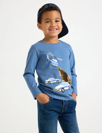 Lindex Top Ls Sos Police Sequin - Blue - 128