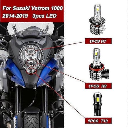 3 stk. Motorsykkel 9600lm LED-frontlykt Fjern- og nærlys Parkeringslys Pærer Kit For Suzuki Vstrom 1000 2014-2016 2018 2019