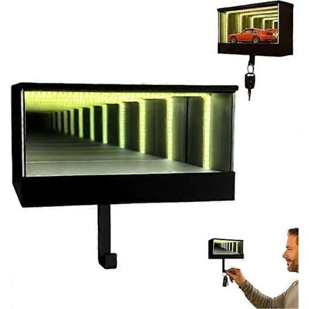 Infinity Garage Nøglering, Vægmonteret Infinity Spejl LED Lampe Display Case Nøgleholder, Julegaver til Bilentusiaster & Samlere