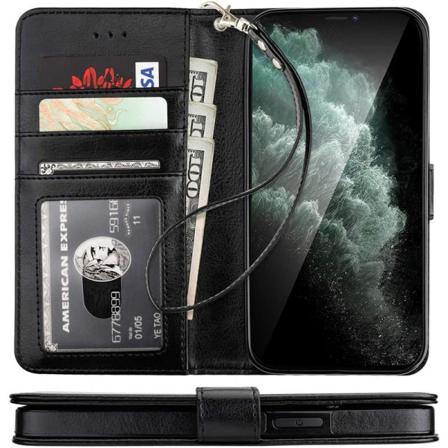 iPhone 12 Pro Max lommebokveske PU skinn 4-LOMMER Black