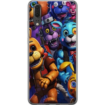Kompatibelt Mobilskal till Huawei P20 Färgstarka animatroniska figurer inspirerade av Five Nights at Freddy’s, intensiv blick, neonljus, skräckkä