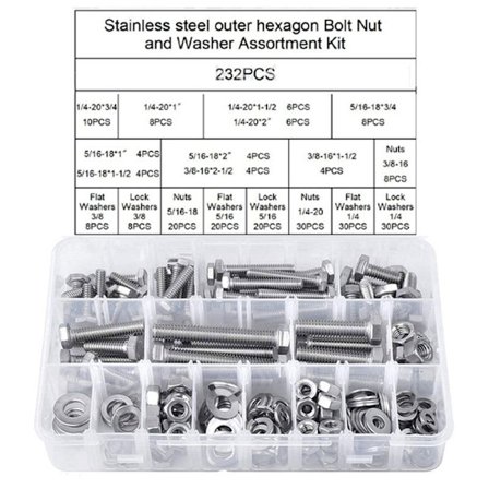 232 stk sekskantede bolter og muttere sett Skruer Bolter og muttere Skiver