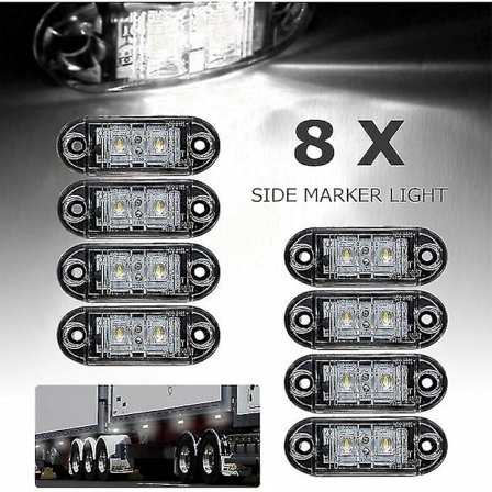 8 stk. LED Side Marker Lygter Positionslys Foran Bagside Lampe 12v 24v Universal Til Trailer Truck Caravan Van Bus Traktor, hvid, 12v (FMY)