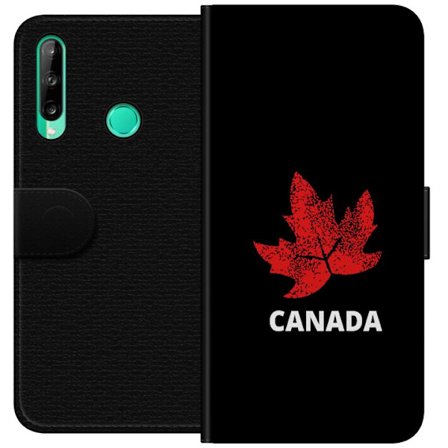 Kompatibelt Plånboksfodral till Huawei Huawei P40 lite E Grafisk lönnlövssymbol i rött mot svart bakgrund med tydlig Kanadareferens och minimalist