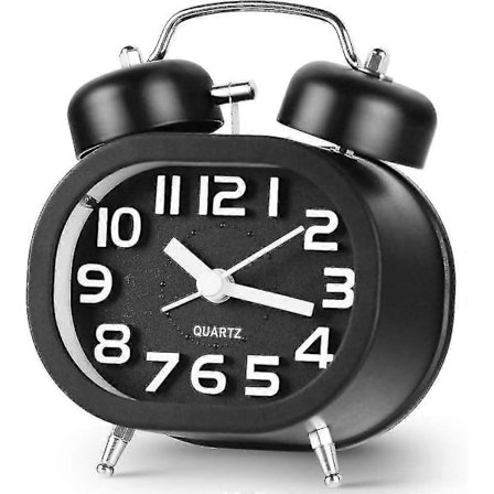 Vækkeur Batteridrevet Dobbelt Klokke Retro Vintage Stille Ikke-tikkende Sengklokke Højlydt Vækkeur Med Soveværelse Natlampe 1 stk - Sort - Quan (FMY)