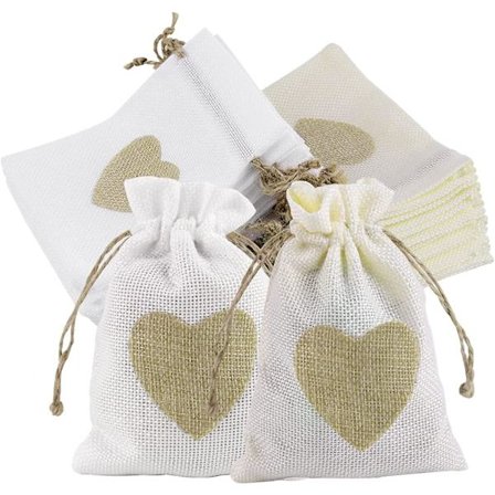Små Hjärtformade Presentpåsar 2 Färger Jute Burlap Påsar Smycken Godis Påsar 20st