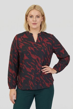 CISO - Langærmet Bluse - Sort / Rød - V-Hals