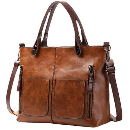 Skulderveske for kvinner, vintage håndveske, vintage håndveske med flere rom, hverdags- og reiseveske, brun