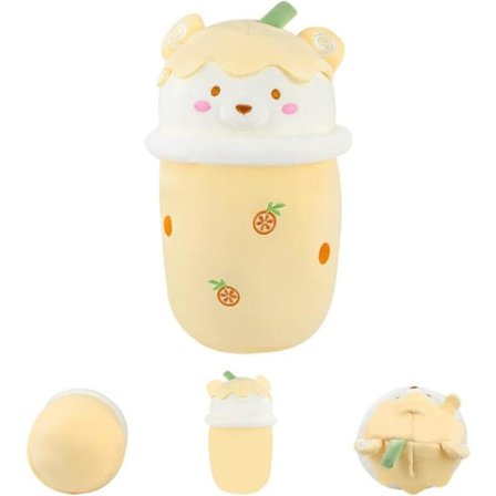 40CM Gul Citronbjørn Perle Mælke Te Pude, Plysdyr og Frugt Legetøj, Blød Tegneserie Hjemmepude med Små Øjne