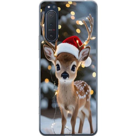 Yhteensopiva Puhelinkuori Sony Xperia 5 II Söpö poro jossa on joulupukin hattu ja valosarja jouluinen söpö talvinen juhla luminen kawaii loma kodi
