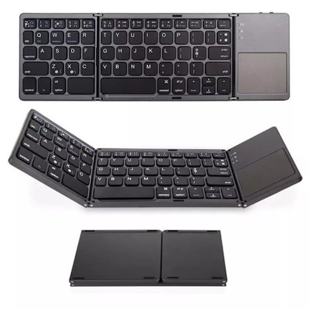 Tri-Fold Bluetooth-tastatur, Bluetooth bærbar mini-tastatur med styreflate mus - svart