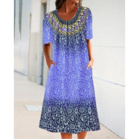 Bohemiska Printed Casual Lösa Kortärmade Klänningar Holiday Beac