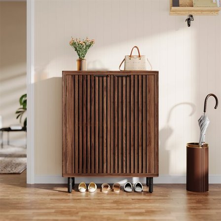 Skoskap med 6 hyller og dører – mørk valnøttfarge