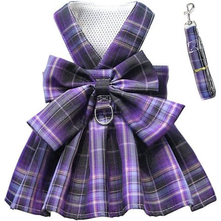 Hundekjole, Hundesele Kjole med Kobbelsett Komfortabel Valpejente Stor Sløyfeskjørt Hund Katt Klær Skjorte med D-ring Kattunge Vest Lilla S