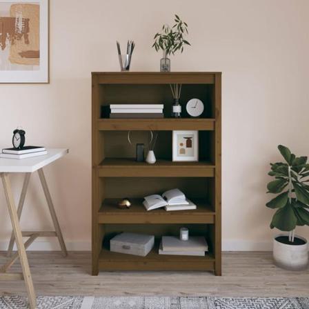Vidaxl Bokhylla Honungsbrun 80x35x126 Cm Massiv Furu Brun