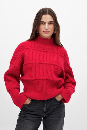 NA-KD Pull en maille torsadée à col roulé - Pulls en maille torsadée - Rouge - XS (EU 32)