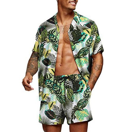 Herre Tropical Print Hawaii Skjorter Korte Bukser Sæt Sommerferie Strand Kortærmede Toppe + Shorts Outfits