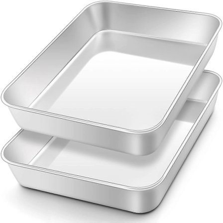Small Baking Dish Set of 2, Deep Cake Pan Rectangular Baking Tray, Pans Ideal for Lasagna Cakes Pizza, Flat Surface Dishwasher Safe, 26x20x5cm