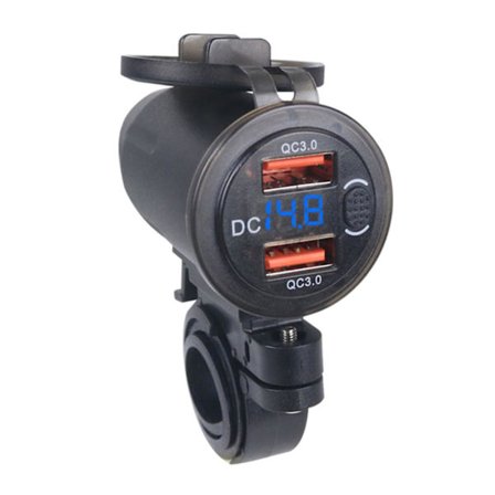 Dubbel USB QC3.0-port 12V/24V Vattentät Motorcykel Handtagsladdare