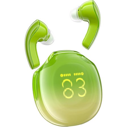 HK18 Trådlösa Hörlurar, Bluetooth 5.3, Brusreducerande Kristallklara In-Ear Hörlurar, med Digital LED-Display, Grön