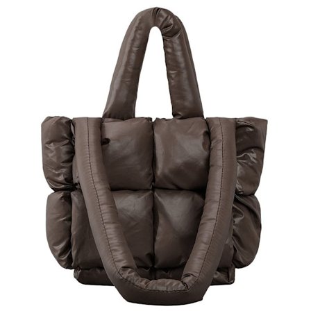 Polstring Tote Bag Puffer Quiltet skuldertaske MØRKEBRUN