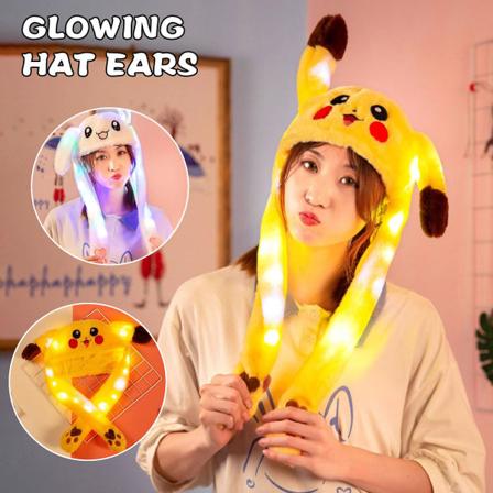 60 cm Söt kanin Pikachu plyschhatt med avtagbara öron Lysande Lämplig för damer och flickor, Cosplayhatt Presentfest Semesterhatt E