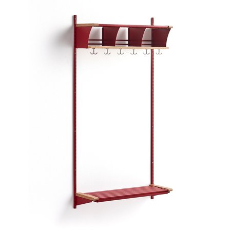 Garderobenschrank JEPPE mit 3 Fächern, Grundelement, 1790x900x310 mm, rot/Eiche