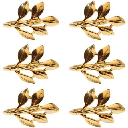 Servietringe Blad Metal Servietknap til Jul Thanksgiving Fester Bryllupspynt Borddekoration Guld 6 stk. Servietringe