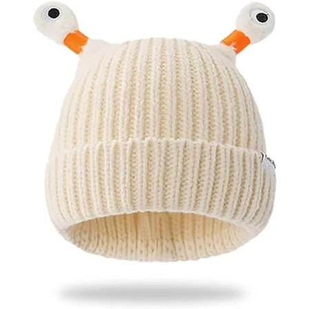 Vinter søt strikket lue med lysende lite monster for foreldre og barn, morsom lysende strikket vinterlue med monster - B