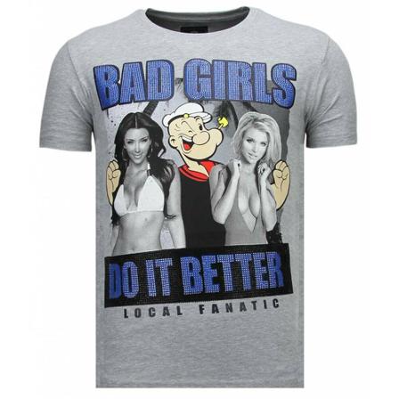 Local Fanatic Bad Girls Popeye Rhinestone - T shirt - 13-6210G grå, Herr, Herr, Storlek: S