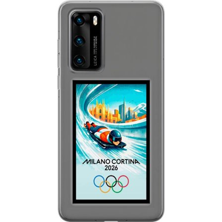 Yhteensopiva Puhelinkuori Huawei P40 Dynaaminen kelkkailija tai skeleton-ajaja jääkanavalla Milanon Cortina 2026 kanssa, kaupunkinäkymä ja olympialais