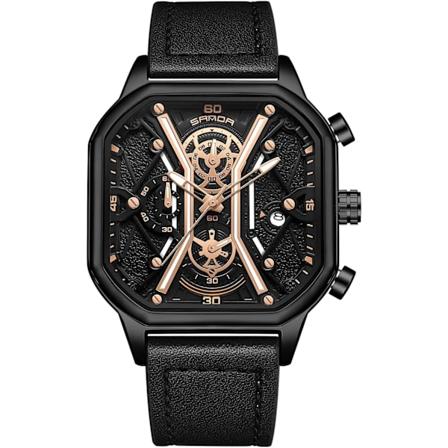 Kvarts armbåndsur for menn, forretningsmessig, i rustfritt stål, lysende analogt armbåndsur, multifunksjonell kronograf, mote, firkantet klokke, gull 