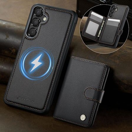 (Til Samsung A17) 2-i-1 Aftageligt Pungtelefoncover med 6 Kortpladser og Justerbart Stativ med Sikker Magnetlukning Ultratyndt PU Læder Stød- og