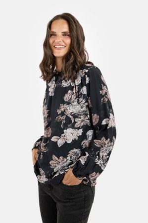 SIGNATURE - Langærmet Bluse - Sort Mix - Blomstret
