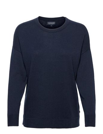 Valentina Merino/Viscose Blend Crew Neck Sweater Pullover Striktrøje Blå Lexington Clothing