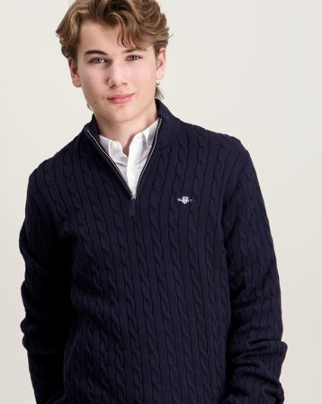 GANT Shield Cotton Cable Half Zip Sweater Blå Genser Gutt - Kids Brand Store