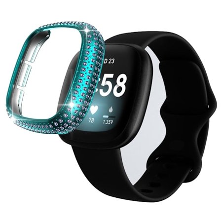 Fitbit Sense / Versa 3 moderiktigt strassdekorationsskydd - Cyan